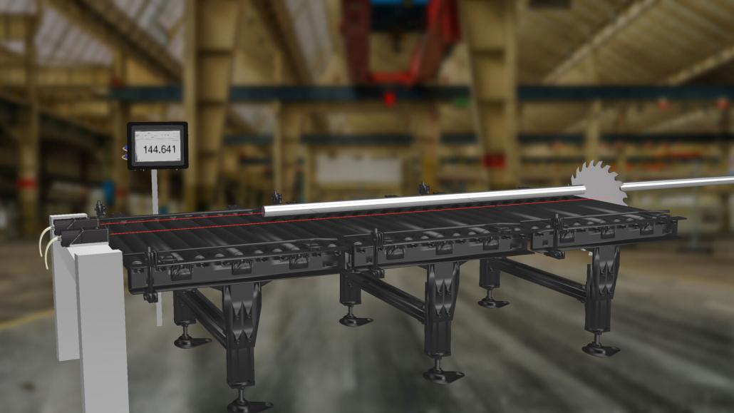 An example of our AS2100 performing cut-to-length measurement on a steel bar, image 02 of 04